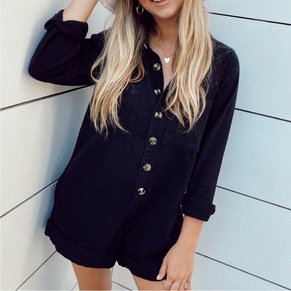 Show Me Your MuMu Pants - SMYM Tegan Pitch Black Romper Long Sleeved Jumpsuit S
